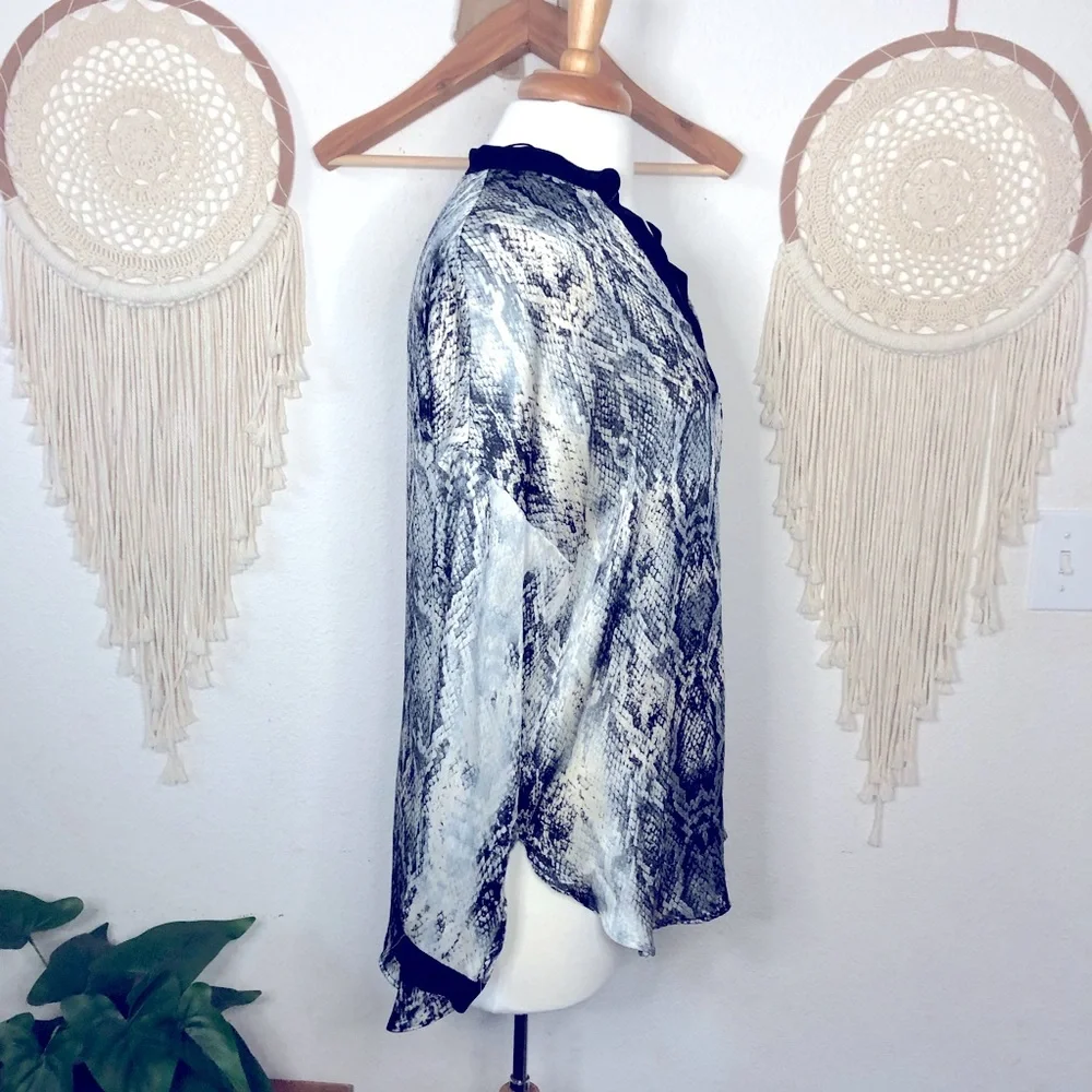 Zara black and cream snake print popover tunic blouse